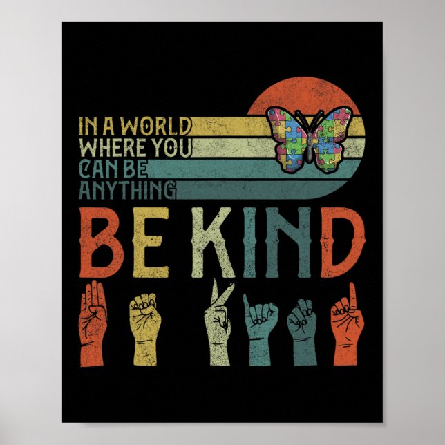 Poster ASL Be Kind ASL Langue des Signes Américaine (Devant)