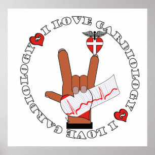 Poster ASL I Love You HAND Sign- I LOVE CARDIOLOGIE POSTE