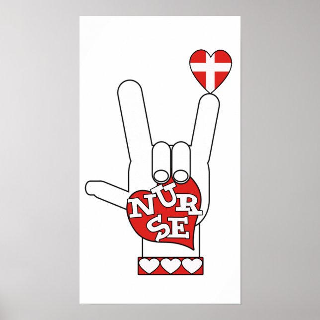 Poster ASL I Love You Sign Language - HAND HEART NURSE (Devant)