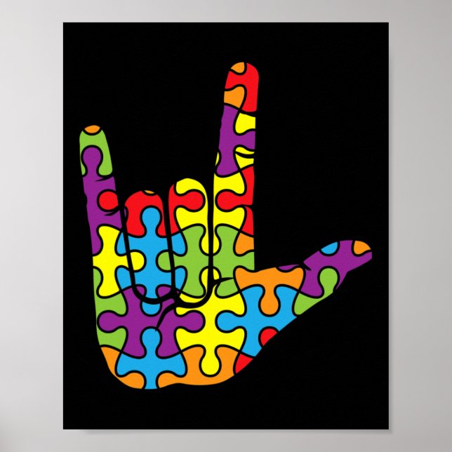 Poster Asl Love Langue des Signes - Puzzle Autistique Aut (Devant)