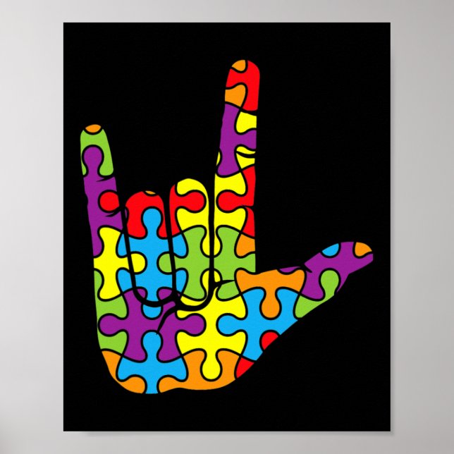 Poster Asl Love Sign Language Autistic Puzzle Autism Awar (Devant)