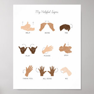 Poster ASL Sign Language & Basic Signes Artwork Salle de 