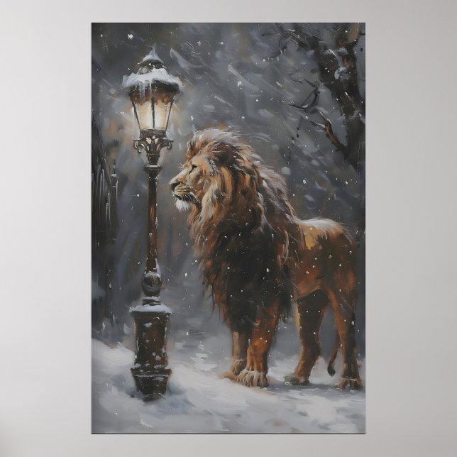Poster Aslan Lamppost Narnia Art Poster, Lion Printable (Devant)
