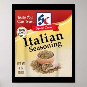 Poster Assaisonnement Italien Condiment Costume Fête Épic