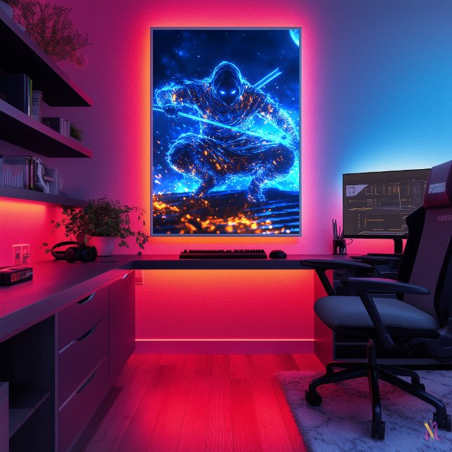 Poster Assassin de l'ombre du néon - Cyberpunk Ninja dans (Créateur téléchargé)