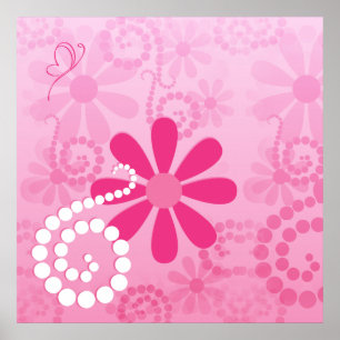 Poster Assez le rose fleurit le rétro motif mignon de