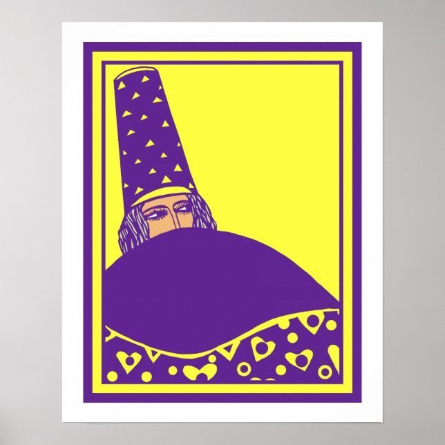 Poster Assistant, dessin vectoriel en jaune et violet (Devant)