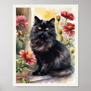 Poster Aster rouge noir Perse Chat