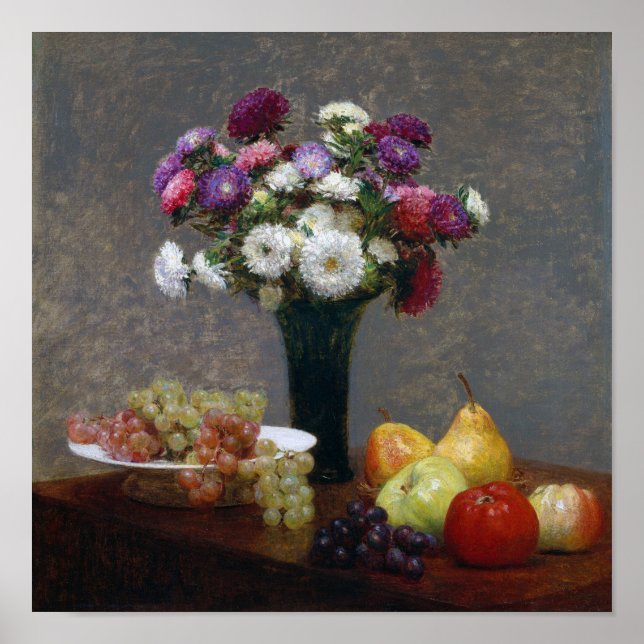 Poster Asters et fruits, Henri Fantin-Latour (Devant)