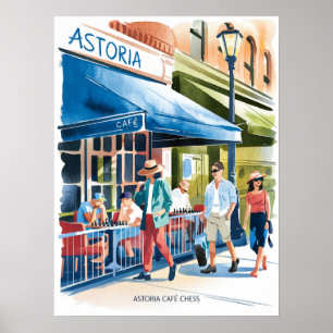 Poster Astoria Café Échecs Aquarelle