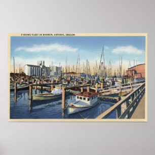 Poster Astoria, Oregon - Flotte de pêche dans le port