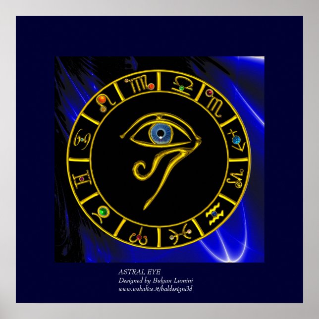 POSTER ASTRAL HORUS EYE, GRAPHE BLUE TALISMAN OR ZODIAC (Devant)