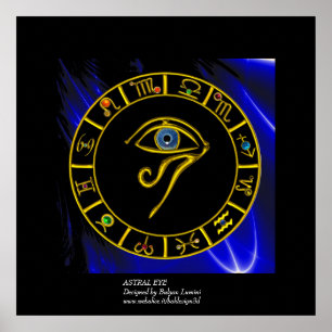 Poster ASTRAL HORUS OEIL / BLUE TALISMAN Zodiac Chart