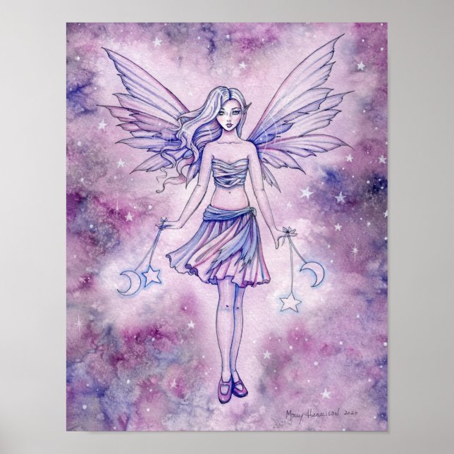 Poster Astralina Purple Blue Fairy Imaginaire Art Aquarel (Devant)