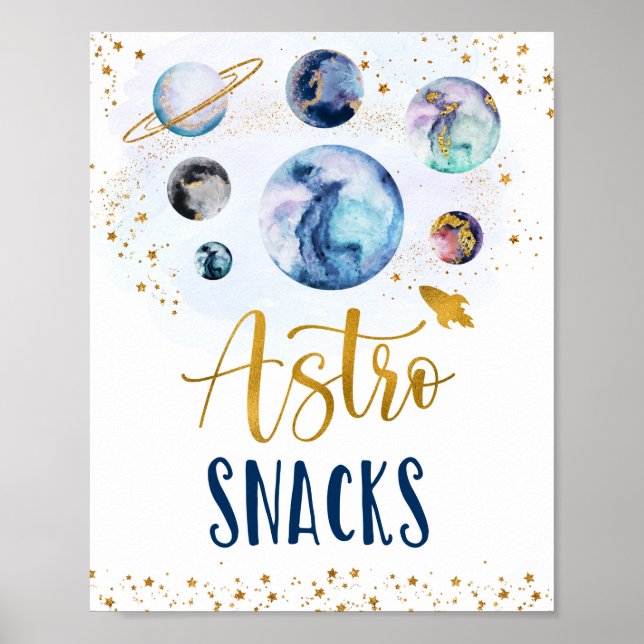 Poster Astro Snacks Galaxy Blue Gold Space Anniversaire (Devant)