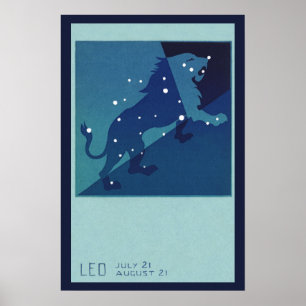 Poster Astrologie Zodiaque vintage Constellation Lion Léo