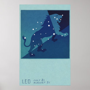 Poster Astrologie Zodiaque vintage Constellation Lion Léo