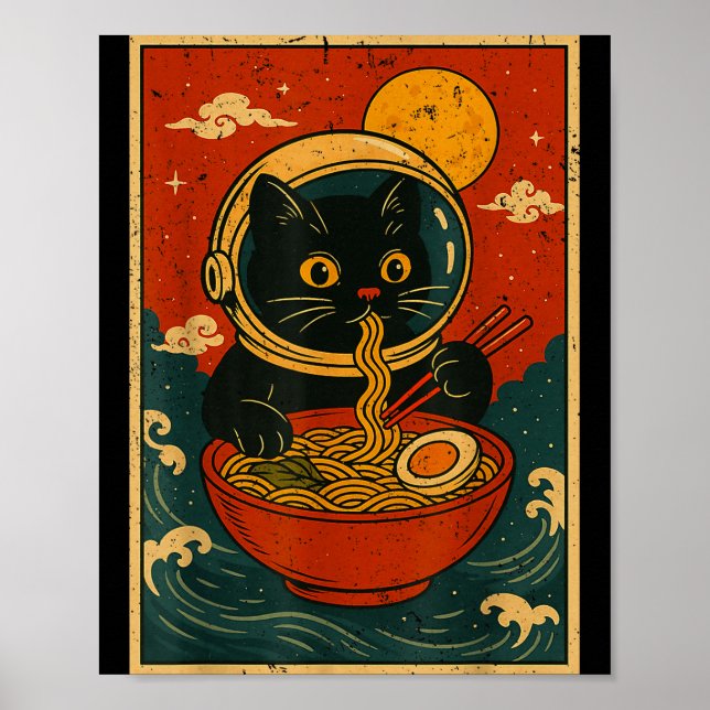 Poster Astronaut Cat Ramen Japanese Graphic Tees Men Wome (Devant)