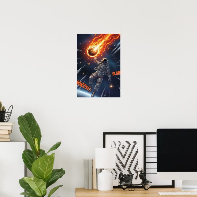 Poster Astronaut Catches Meteor in Space Dreamy Cosmic (Bureau à domicile)