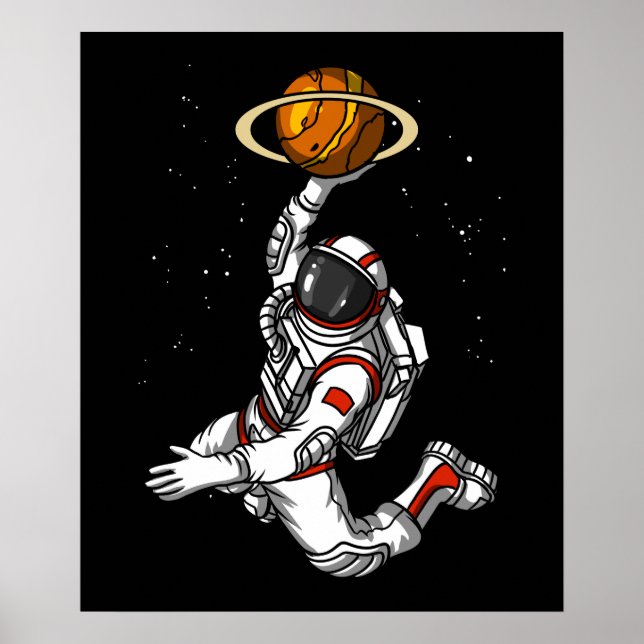 Poster Astronaut de basket-ball Planète spatiale Cosmique (Devant)
