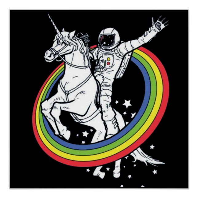 Poster Astronaut équitation Unicorn (Devant)