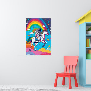 Poster Astronaut équitation Unicorne sur Rainbow Cloud Di