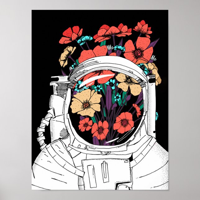 Poster Astronaut Floral space art (Devant)