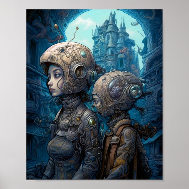 Poster Astronaut Girls Surreal Science Fiction (Devant)
