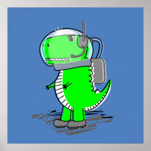 Poster Astronaut mignon et en colère T-Rex Dinosaur