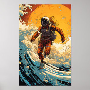 Poster Astronaut Steampunk Surf en Sci-Fi Surréalisme P