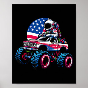 Poster Astronaute à cheval sur un camion monstre 4 juille