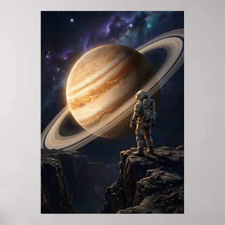 Poster Astronaute contemplant Saturne