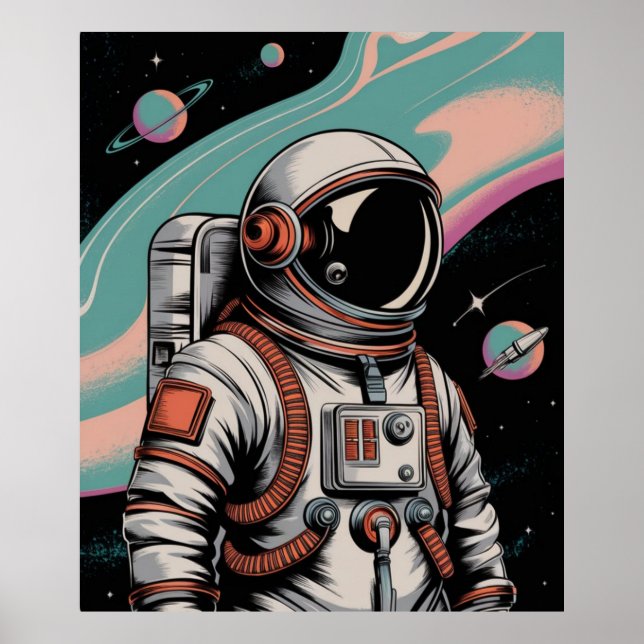 Poster Astronaute de l'espace vintage (Devant)