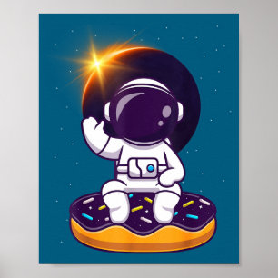 Poster Astronaute Drôle Éclipse Totale de Soleil Beignet