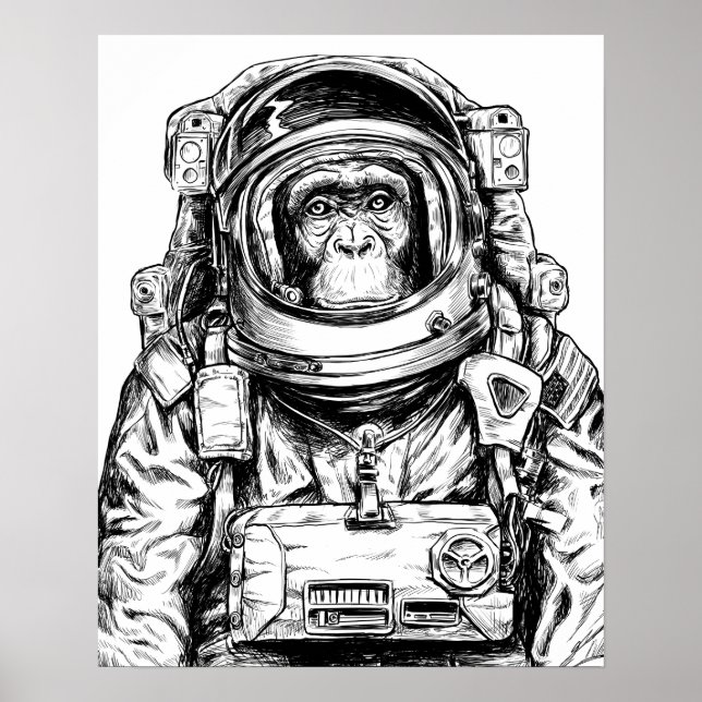 Poster Astronaute du singe tiré à la main (Devant)