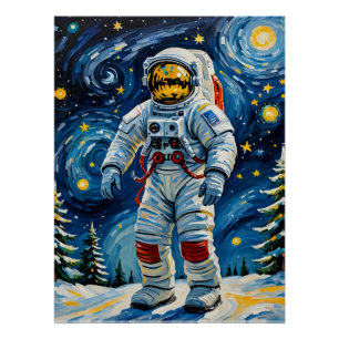 Poster Astronaute en forêt d'hiver