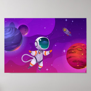 Poster astronaute explorant le système solaire dans l'esp
