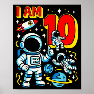 Poster Astronaute j'ai 10 ans garçon d'anniversaire 10ème