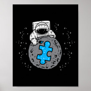 Poster Astronaute Lune Bleu Pièce de Puzzle Autisme Sensi
