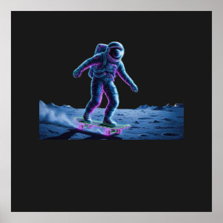 Poster Astronaute néon faisant du skateboard sur la Lune