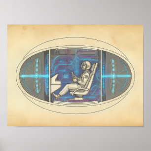 Poster Astronaute Rétro dans un PAN Futuriste