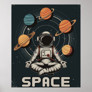 Poster Astronaute Rétro Médite dans l'Espace