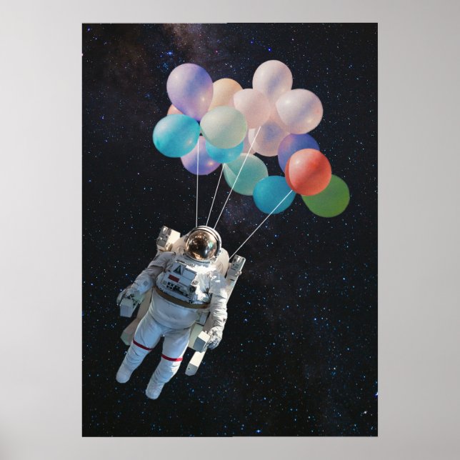 Poster Astronaute Stars & Space Colorful Balloons (Devant)
