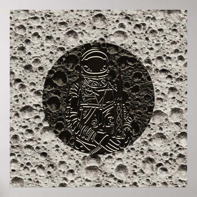 Poster Astronaute sur la Lune Espace Noir & Gris (Devant)