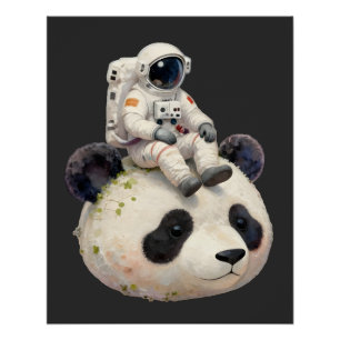 Poster Astronaute sur un panda spatial surréaliste, étran