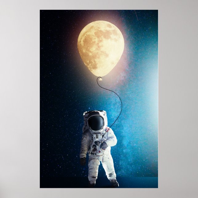 Poster astronaute tenant un ballon de lune (Devant)