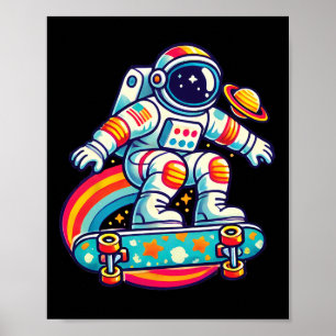 Poster Astronautes faisant du skateboard dans l'espace ak