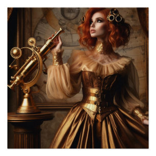 Poster Astronome en or victorien Steampunk