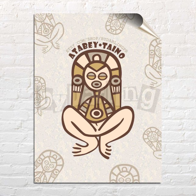 Poster Atabey Taino Porto Rico Wall Art Télécharger l'aff (Atabey Taino Poster over white brick wall)