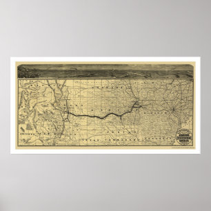 Poster Atchison Topeka Père Noël Fé Railroad Map 1880
